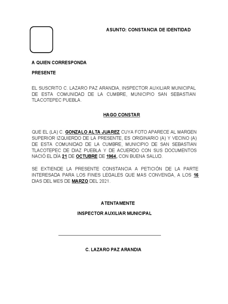 Constancia De Identidad Mexicana