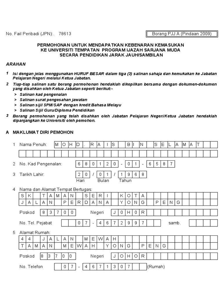 Borang Pjj A Dan B Baru Pdf