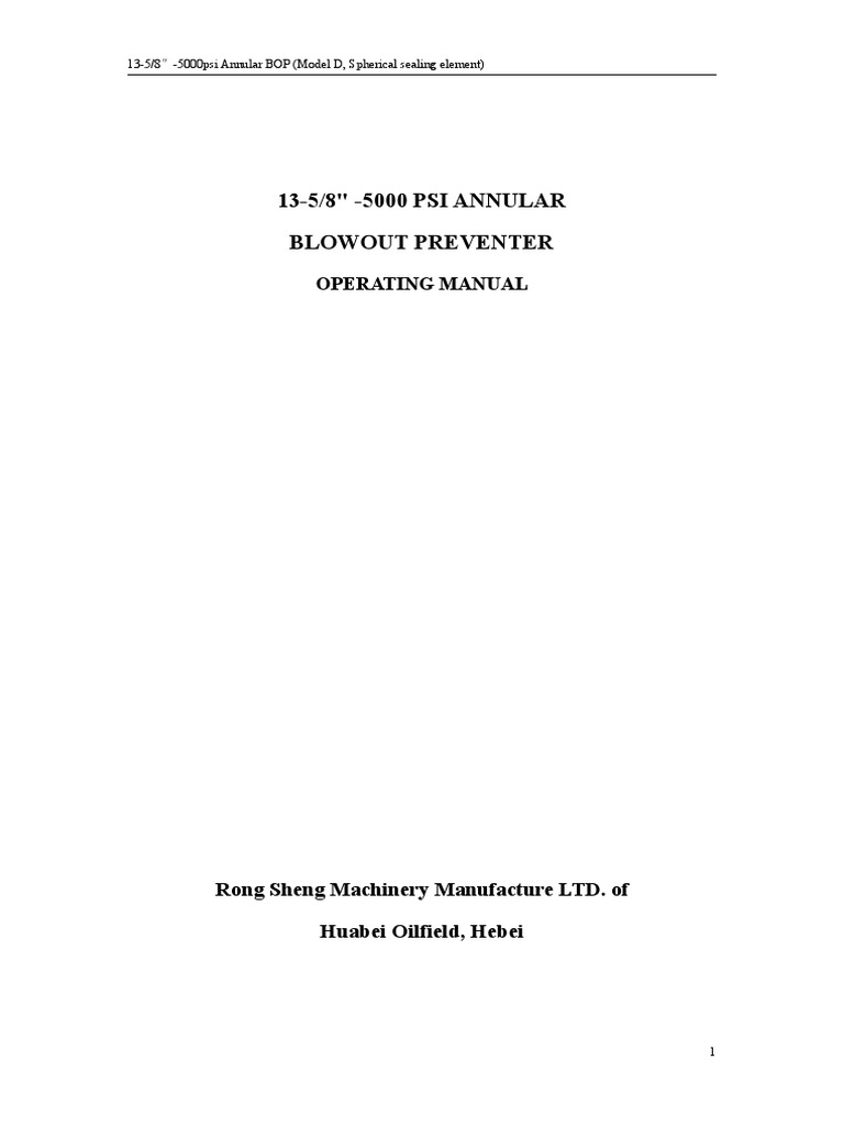 13-5/8" 5000psi Annular BOP Manual | PDF | Mechanical Engineering ...
