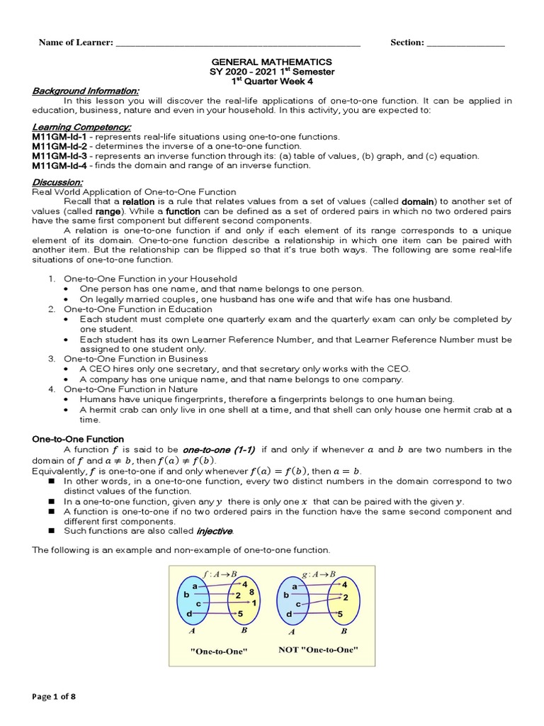 Real-Life Applications of One-to-One Functions | PDF | Function ...
