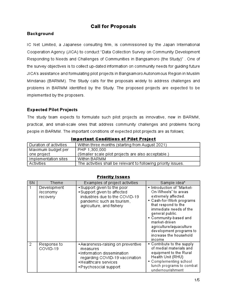 Call For Proposals: Background | PDF | Evaluation