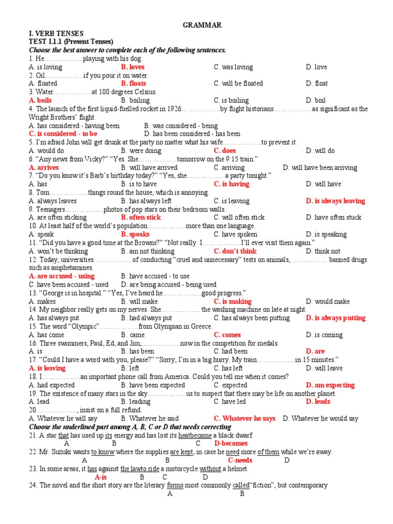 Verb Tenses Practice Test | PDF | Art