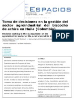 Artículo. Toma de Decisiones en La Gestión Del Sector Agroindustrial Del Bizcocho de Achira en Huila 2018.