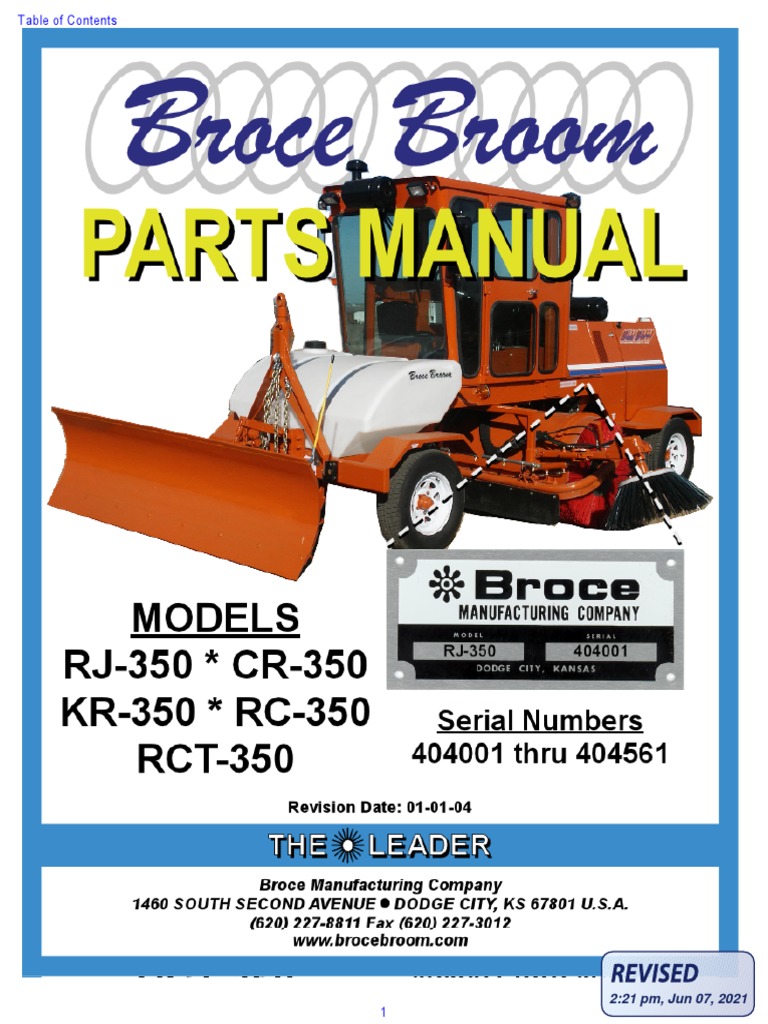 Broce Broom RCT-350 Parts Manual | PDF | Brake | Axle
