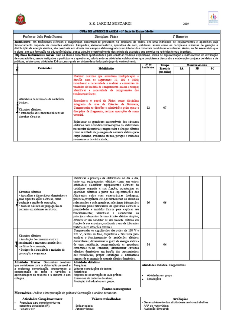 Plano de Aula Física 3º EM | PDF | Eletricidade | Rede elétrica