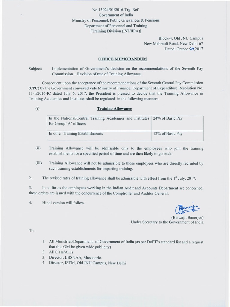 Training Allowance Pdf Government Of India Policy