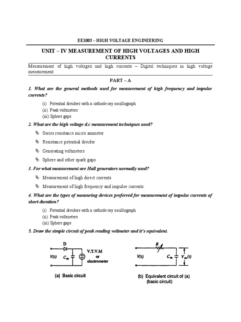 High Voltage Measurement Techniques | PDF | Voltage | Electric Current