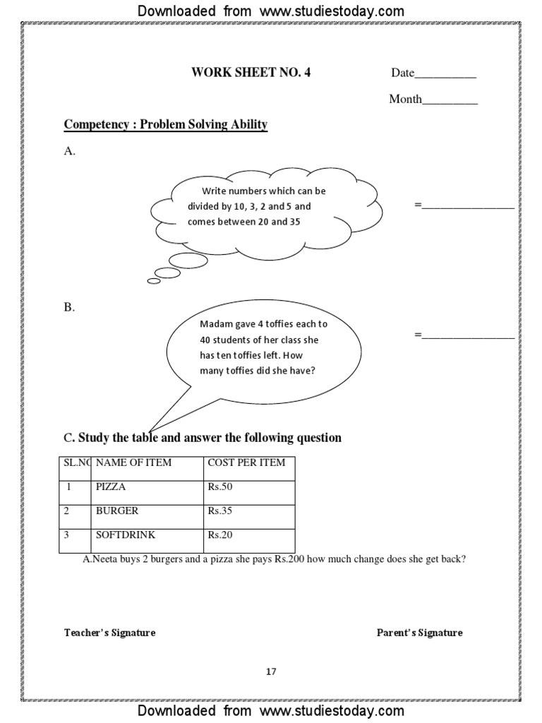 CBSE Class 4 Maths Revision Worksheet (39) Trip To Bhopal PDF