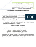 Administração Financeira - Exercícios Unidade I e II