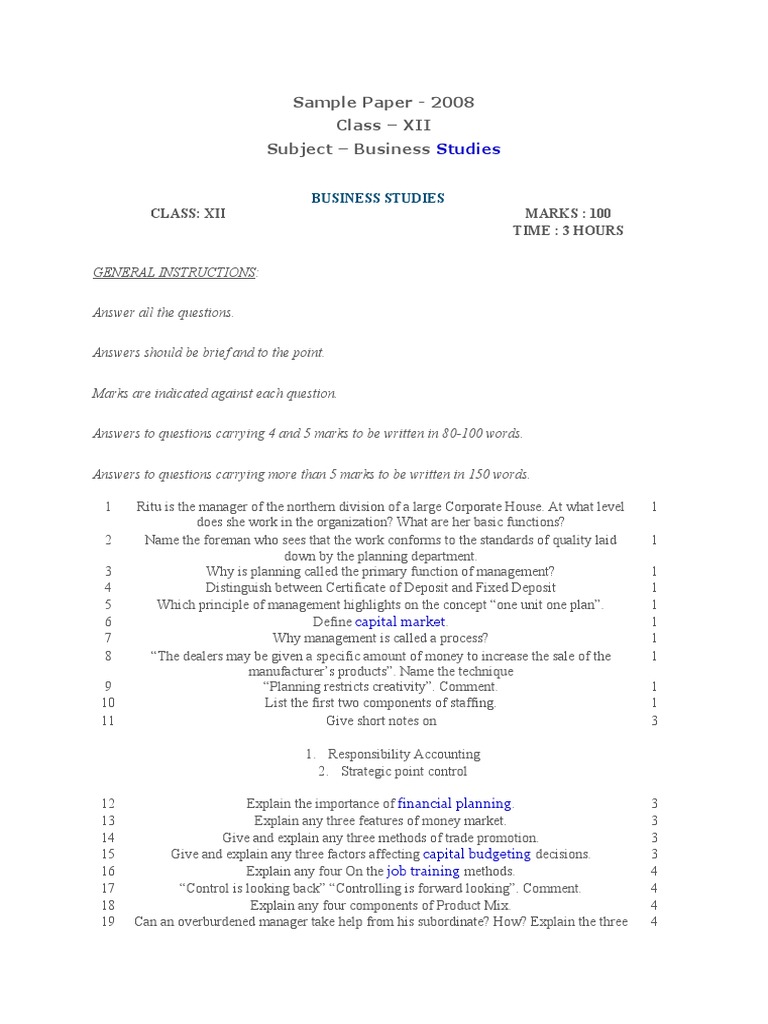 Sample Paper (B.ST) | PDF | Incentive | Money