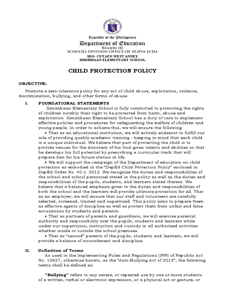 Child Protection Policy Overview | PDF | Bullying | Child Protection