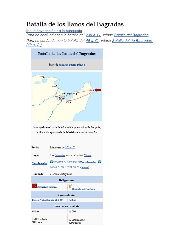 Batalla de Los Llanos Del Bagradas PDF Guerras Púnicas Militar
