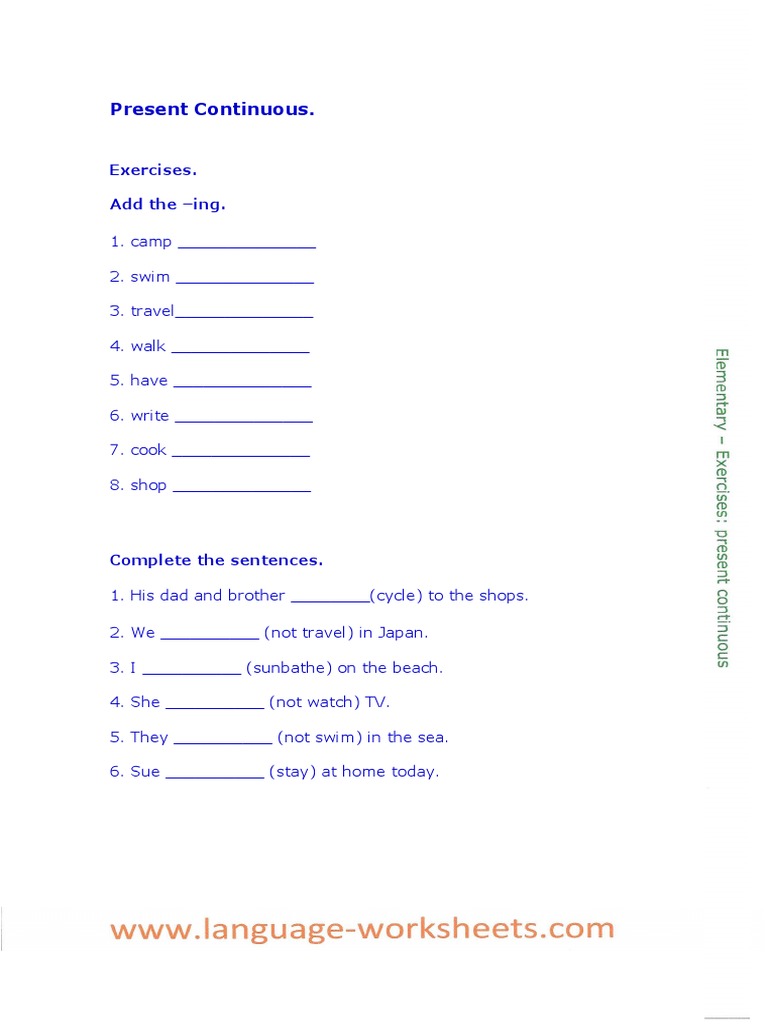 Present Continuous Exercises Guide | PDF | Cooking, Food & Wine ...