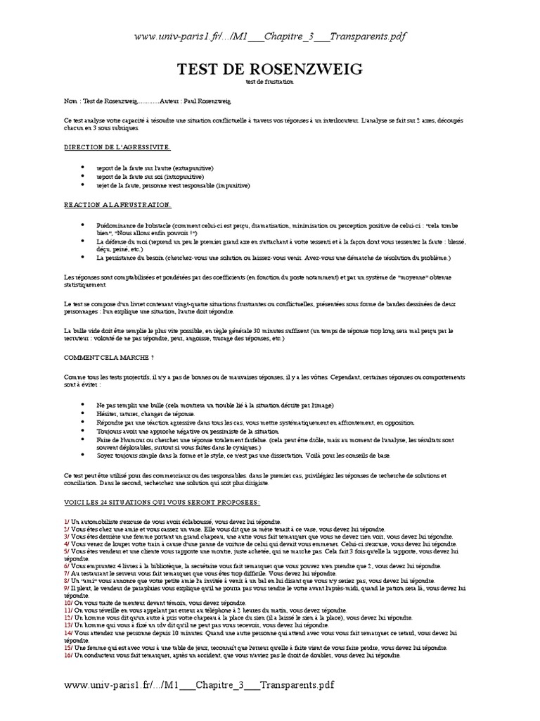 Test de Rosenzweig : Analyse de Frustration | PDF | Développement personnel