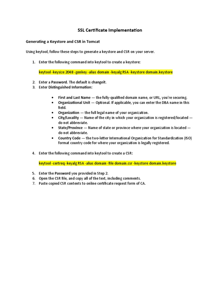 SSL Certificate Setup in Tomcat | PDF | Public Key Certificate | Networking