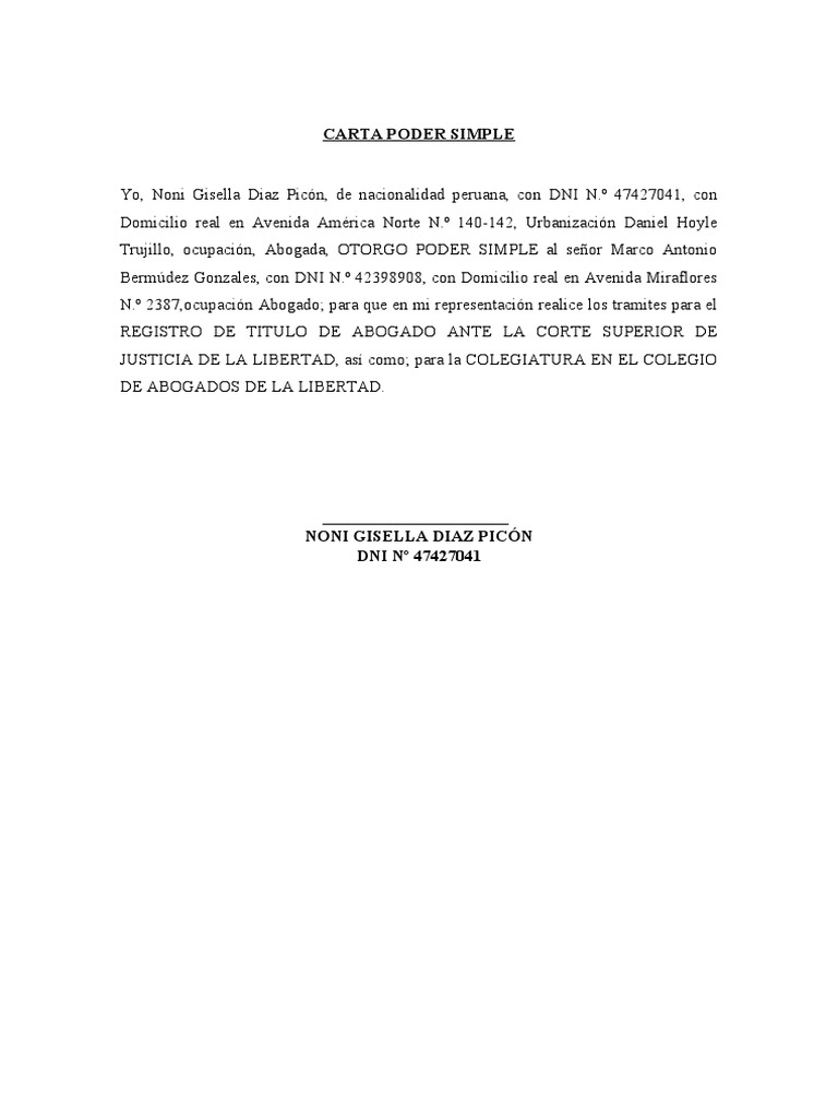Carta Poder para Trámites Legales | PDF | Derecho