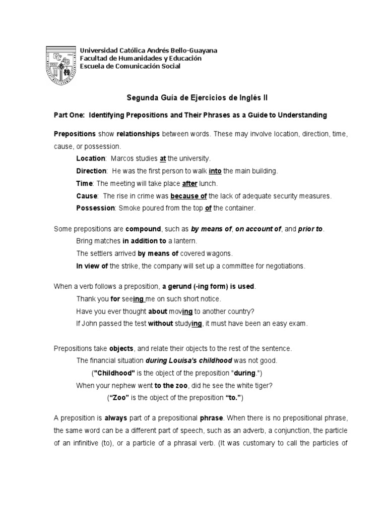 Second Guide Part I | PDF | Preposition And Postposition | Verb