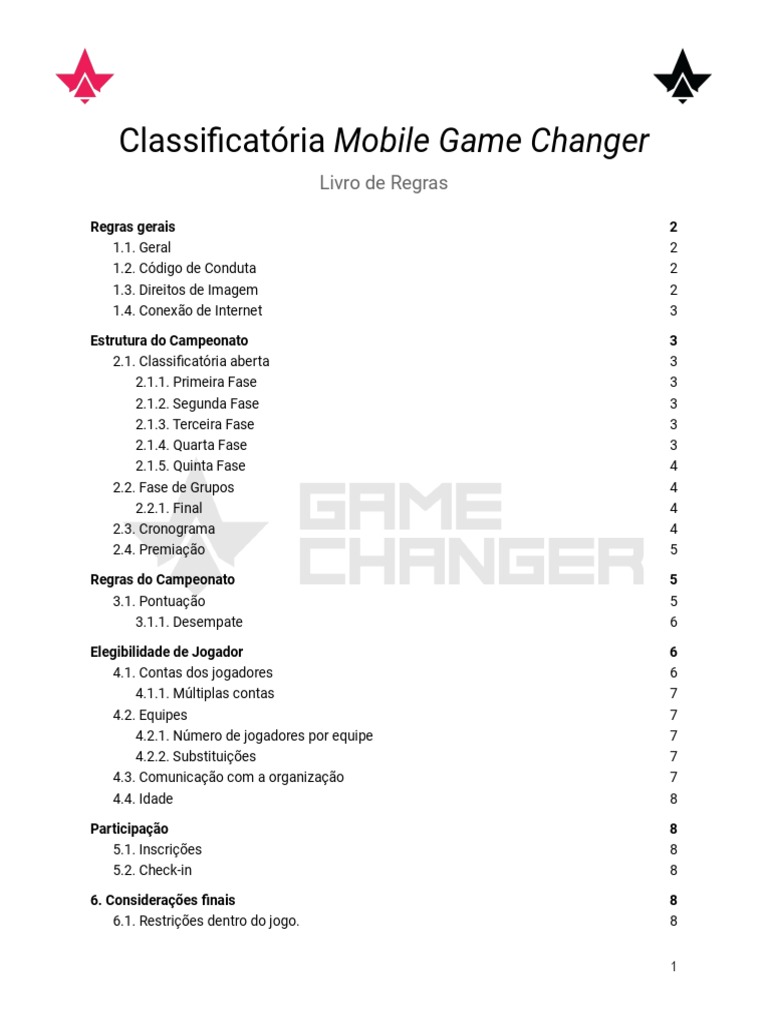 REGRAS DO TORNEIO DE X1 - Baixar pdf de