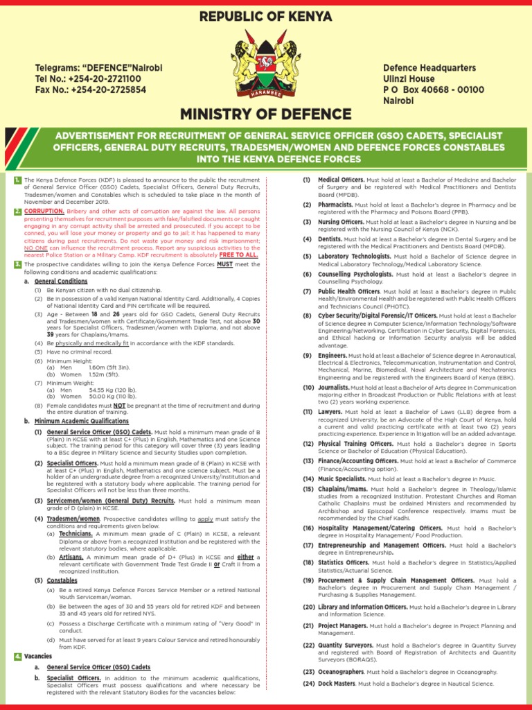 KDF Recruitment 2025: Officer & Trades Vacancies | PDF | Academic ...