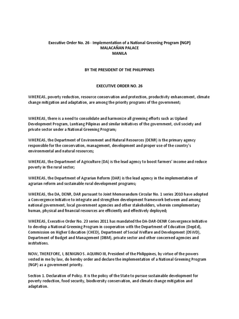 Executive Order No. 26 PDF Sustainability Poverty Reduction