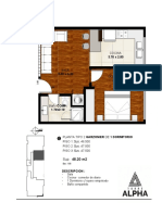 Planos y descripción garzonier 1 dormitorio 48m2 desde $46.5
