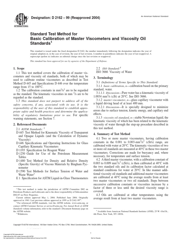 Basic Calibration of Master and Viscosity Oil Standards