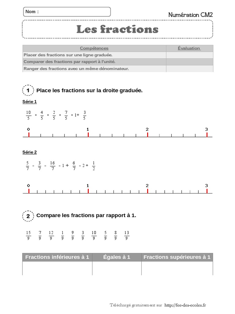 Exercices Sur Les Fractions Cm2 Ob Ea54f4 Evaluation Fractions Simples 2 Cm2 | PDF