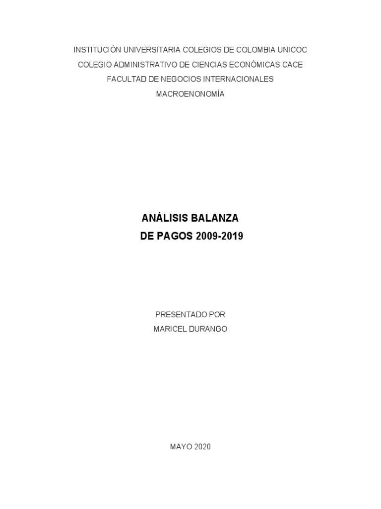 Análisis Balanza de Pagos Colombia 2009-2019 | PDF | Balance de pagos ...