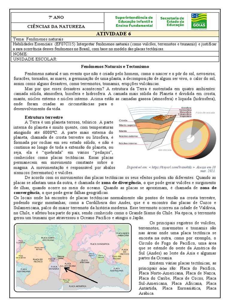 ATIVIDADE 6 - 7º ANO - CN - Fenomenos Naturais - Professor | PDF ...