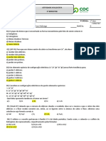 Atividade Avaliativa de Química 1º Ano em - 3º Bimestre