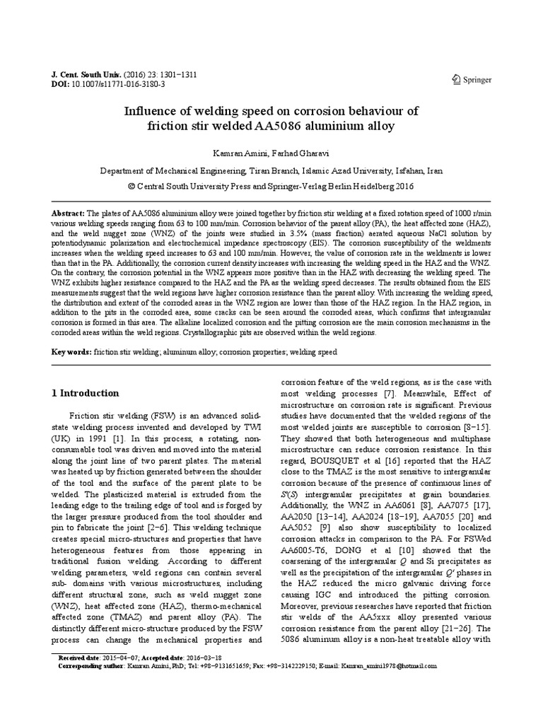 Influence of Welding Speed On Corrosion Behaviour of Friction Stir ...