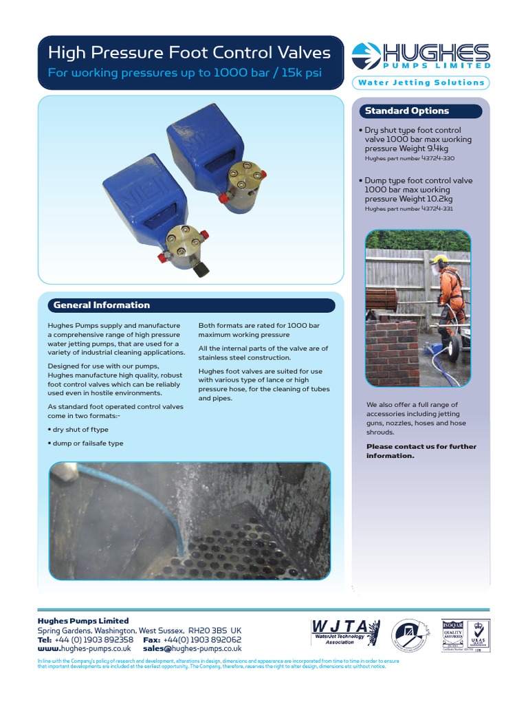 High Pressure Foot Control Valves | PDF | Valve | Pump
