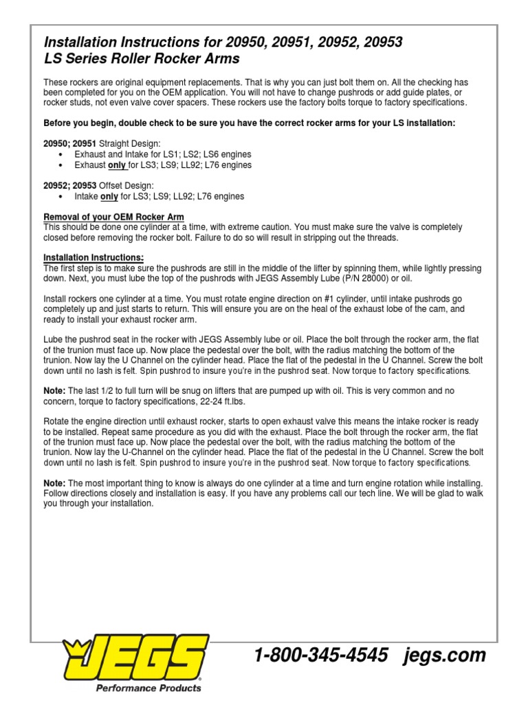 LS Series Roller Rocker Arm Installation | PDF | Internal Combustion ...