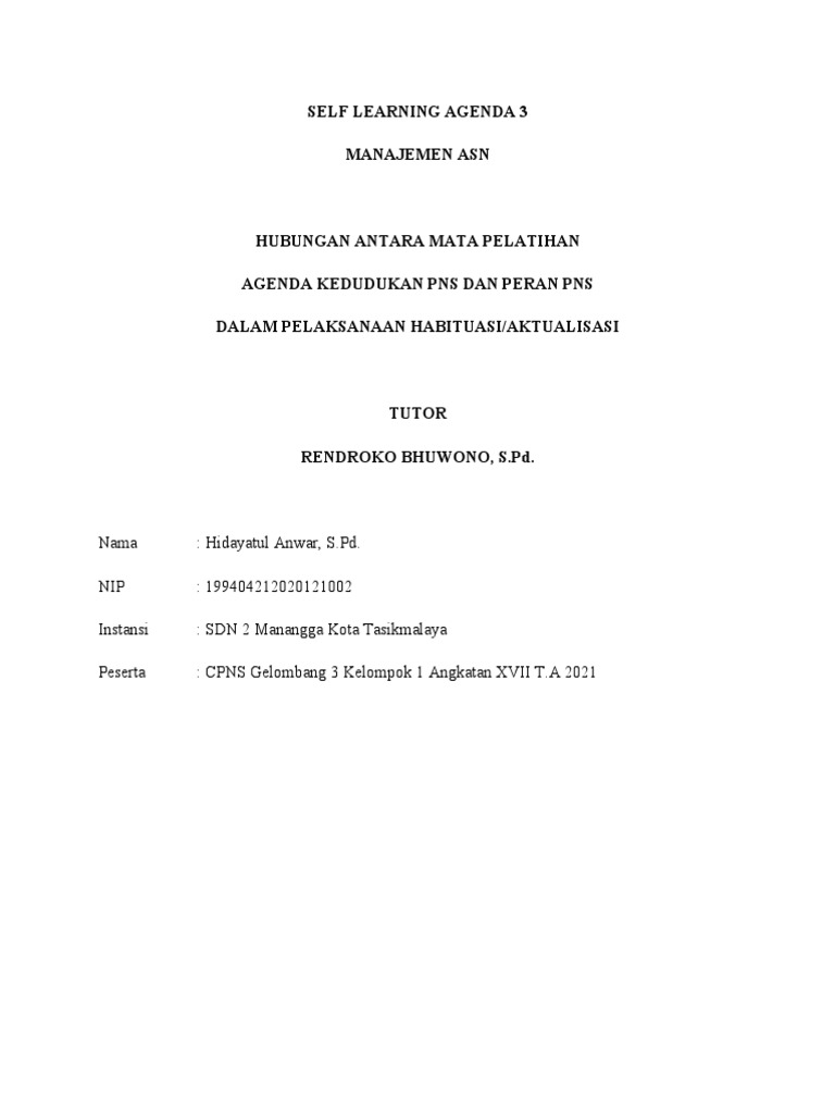 Agenda 3 Self Learning Manajemen Asn | PDF | Karier & Perkembangan
