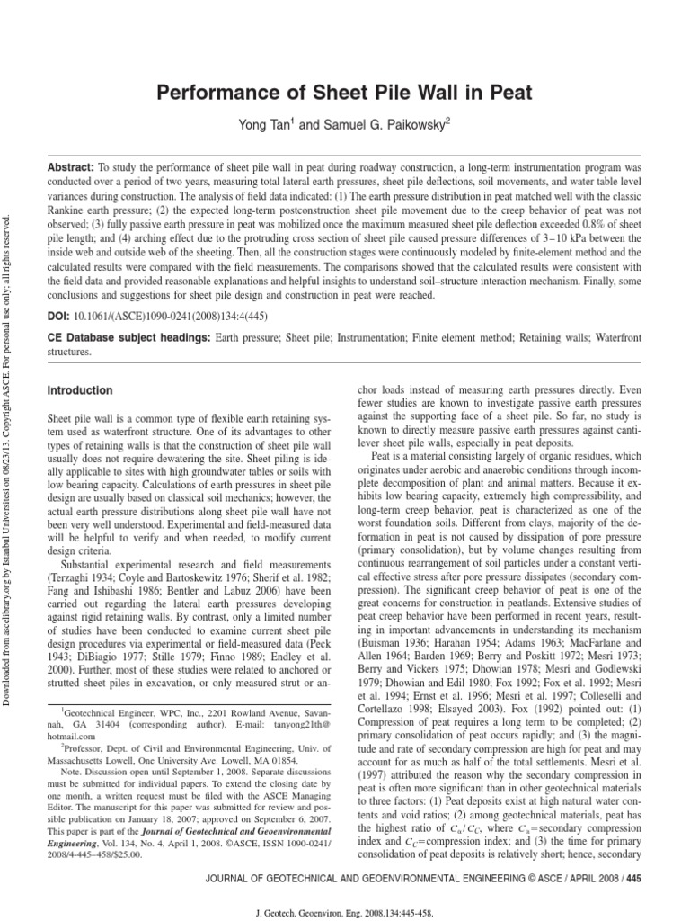 Performance of Sheet Pile Wall in Peat | PDF | Deep Foundation ...