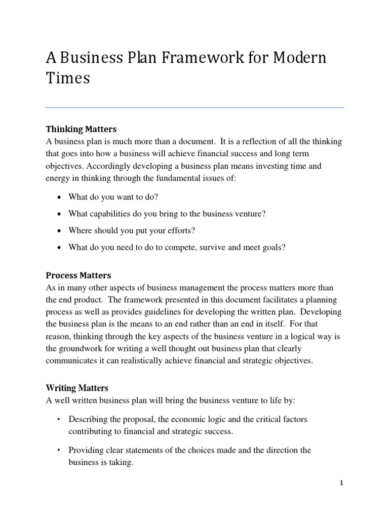 A Business Plan Framework For Modern Times: Thinking Matters | PDF ...