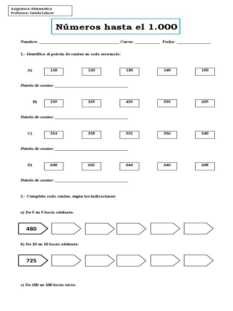 Actividades de Números hasta 1000 | PDF | Métodos y materiales de enseñanza