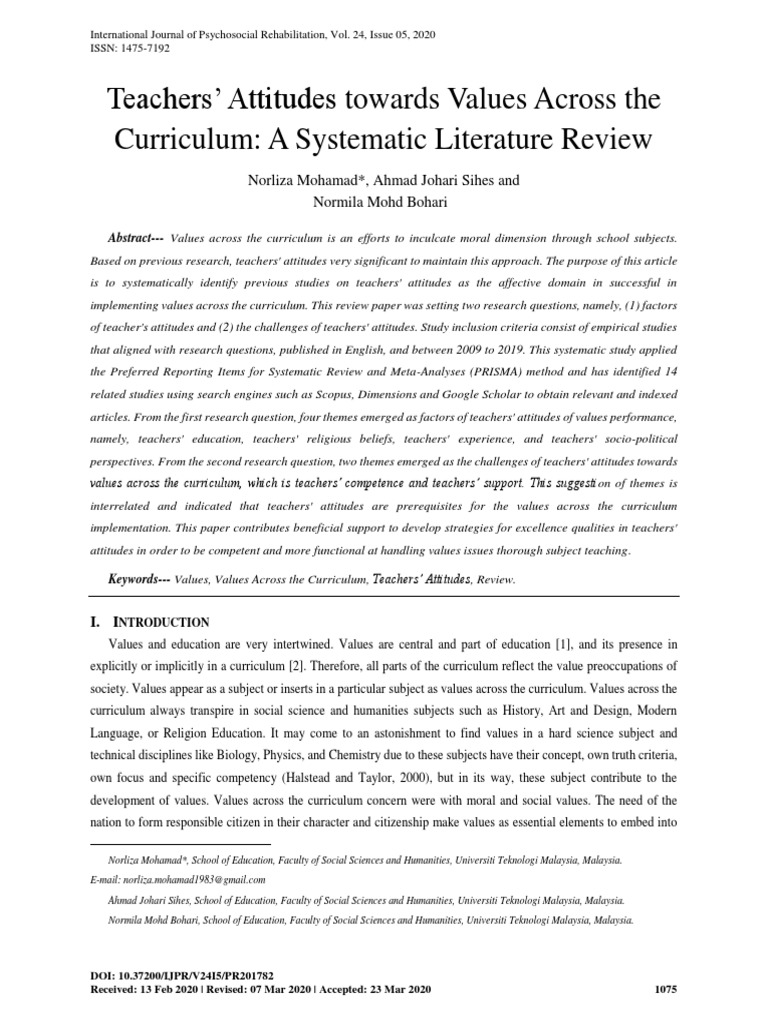 Teachers' Attitudes on Values Education | PDF | Teachers | Teacher ...