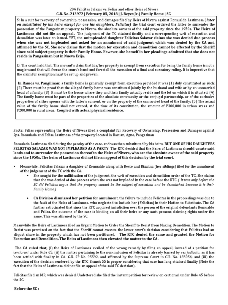 Felicitas Salazar Fails to Prove Property is Exempt from Execution as