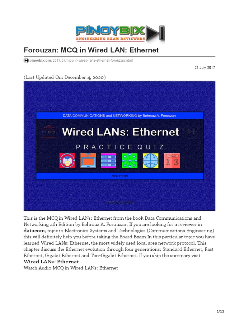 Forouzan MCQ in Wired LAN Topic in Electronics