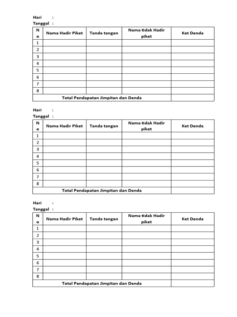 Contoh Format Absensi Piket Ronda | PDF