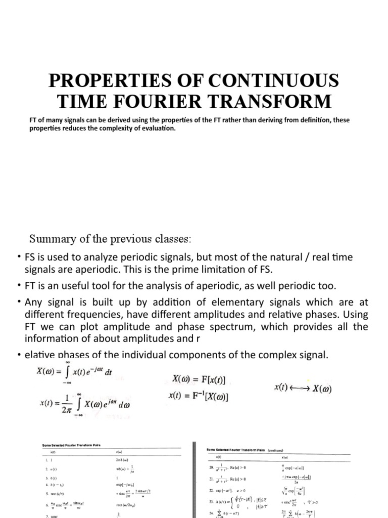 Properties of Continuous Time Fourier Transform | PDF