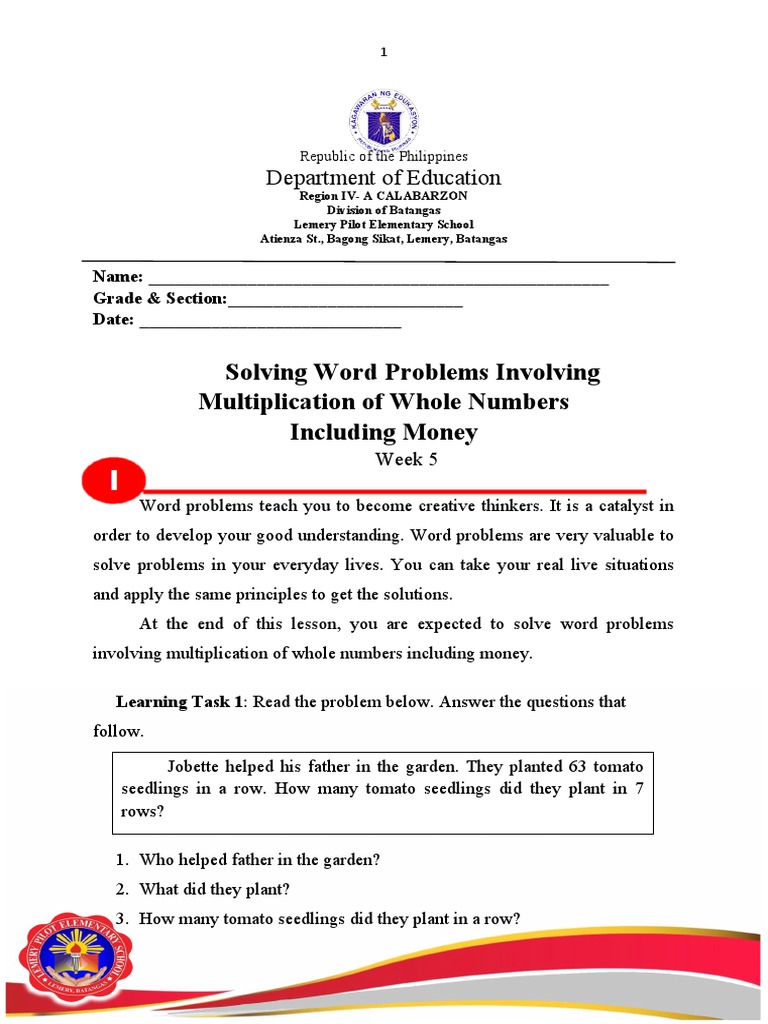 Multiplication Word Problems Guide | PDF | T Shirt