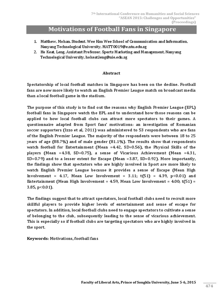 3.13-Motivations of Football Fans in Singapore | PDF | Internal ...