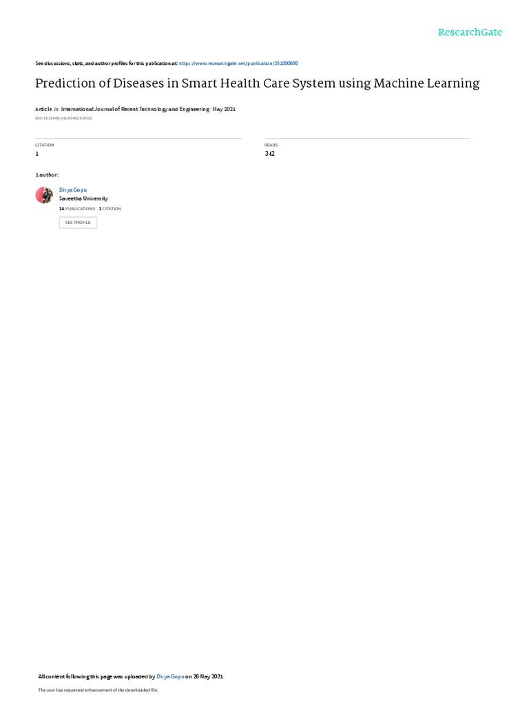 Prediction of Diseases in Smart Health Care System Using Machine ...