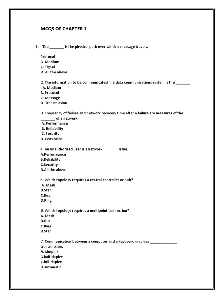 Chapter 1 MCQs: Fundamental Concepts of Data Communication and ...