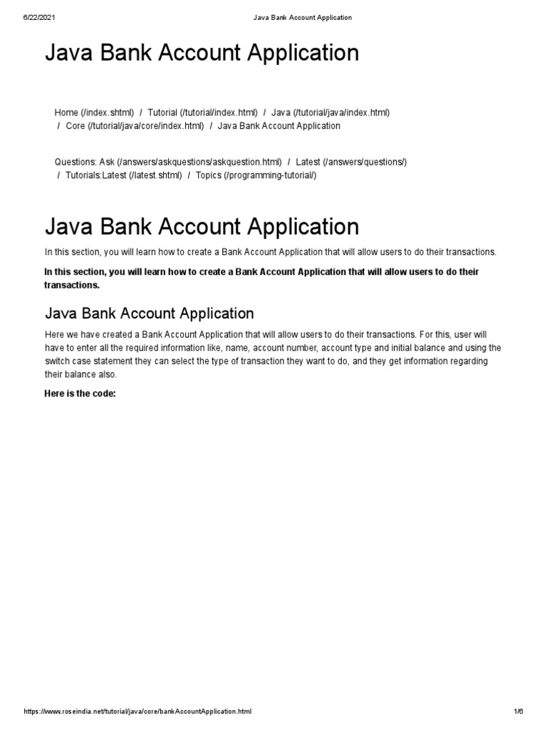 Java Bank Account Application | PDF | Java (Programming Language ...