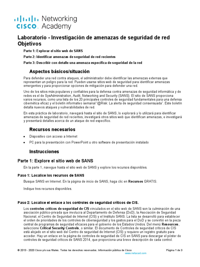 16.2.6 Lab Research Network Security Threats PDF y web