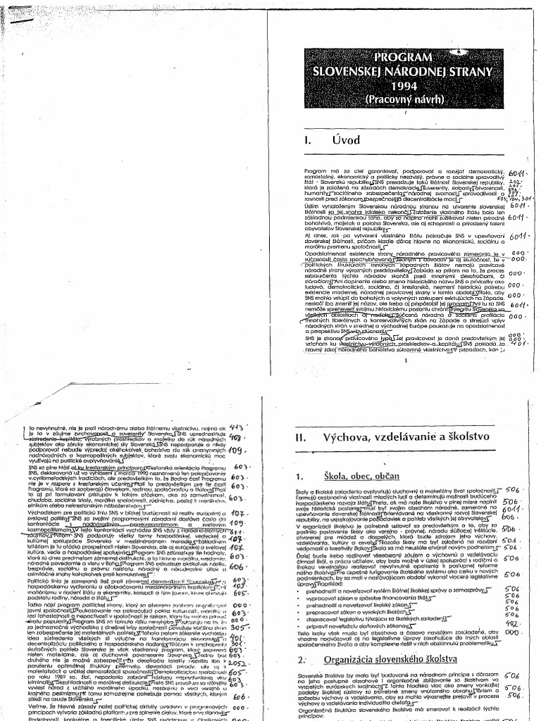 Navrh Volebneho Programu Strany Sns Z Roku 1994