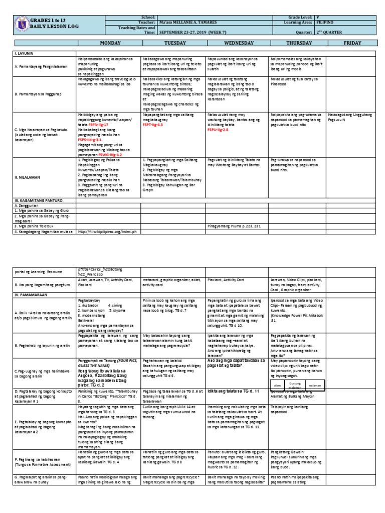 Filipino 5 - Q2 - W7 DLL | PDF